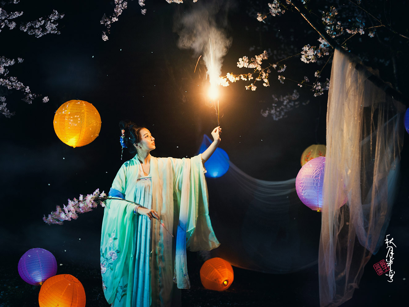 夜 雨 樱(汉服人像)